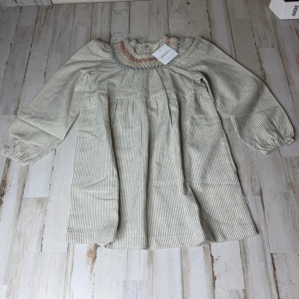 Pehr Girls Striped Long Sleeve Smocked Dress